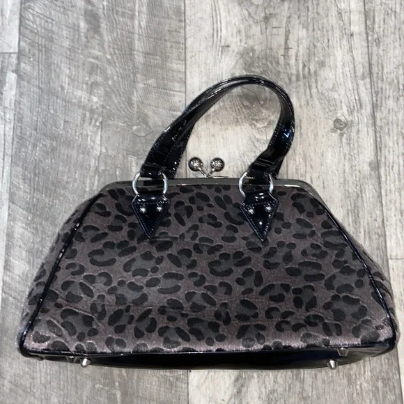 SOURPUSS GRAY & BLACK LEOPARD PURSE Rockabilly Punk Pinup RARE